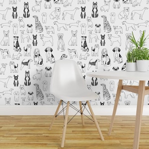 Dog Illustration Peel and Stick Wallpaper - Puppy Great Dane Dalmatian - Removable Wall Decor Art - Black And White Dogs by andrea_lauren