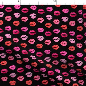 Kisses Fabric - Valentines Lipstick By Magentarosedesigns - Black Pink Red Lips Romantic Love Cotton Fabric By The Yard With Spoonflower
