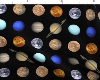Solar System Fabric - Large (3") Planetary Polkadot By Weavingmajor - Solar System Planet Decor Cotton Fabric By The Yard With Spoonflower