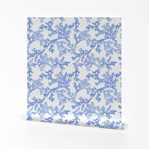 Blue Ocean Coral Removable Peel and Stick Wallpaper - Coastal Beach Resort - Wall Art Wall Decor - Blue Coral by kate_by_rolfescustomdesign