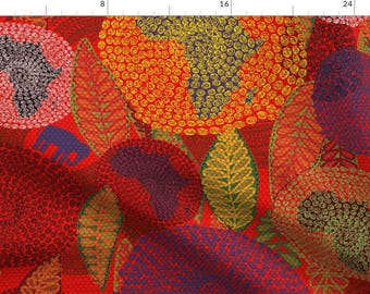 Africa Fabric - African Life Unbroken Circle By Honoluludesign - African Homeland Tribal Red Cotton Fabric By The Yard With Spoonflower