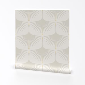 Mid Century Kranich Tapete zum Abziehen und Aufkleben - Creme Auf Elfenbein Minimal Dezent - Wand Kunst Wanddekor - Art Deco Schwäne by katerhees
