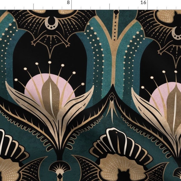 Bats And Flowers Fabric - Elegant Art Deco by misentangledvision - 1920s Maximalist Gothic Elegant 20s Fabric by the Yard by Spoonflower