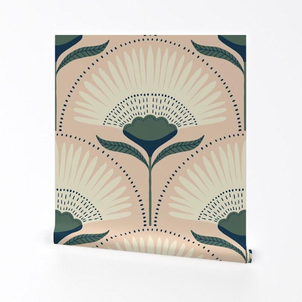 Floral Removable Peel and Stick Wallpaper -  Exotic Tropical Palm Botanical Pink - Wall Art Wall Decor - Aara Floral Pink by scarlet_soleil