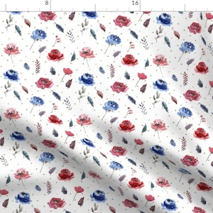 American Glory Floral Fabric - Patriotic USA 4th Of July By Hipkiddesigns - Independence Day Cotton Fabric By The Yard With Spoonflower