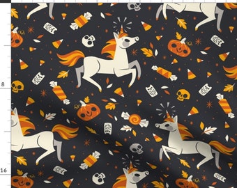 Orange Candy Unicorn Fabric - Candy Unicorns By Therewillbecute - Halloween Candy Black Orange Cotton Fabric By The Yard With Spoonflower