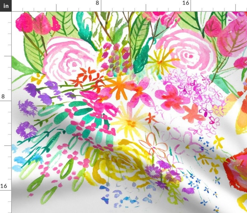 Watercolor Floral Fabric Botanical Sketchbook Large Scale Etsy Canada