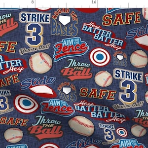 Baseball Terms Fabric - Baseball Lingo On Blue - Sandlot Sports Collection By Aaron Christensen - Baseball Terms Fabric With Spoonflower