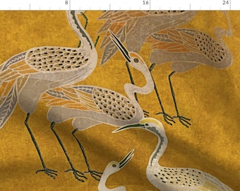 Maximalism Fabric - Golden Hour Cranes by shellyreneedesigns - Art Deco Birds Boho Hollywood Regency Crane Fabric by the Yard by Spoonflower