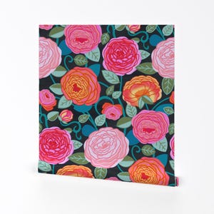 Flowering Vine Wallpaper - Climbing Rosa Vines By Tigatiga - Green Pink Custom Printed Removable Self Adhesive Wallpaper Roll by Spoonflower
