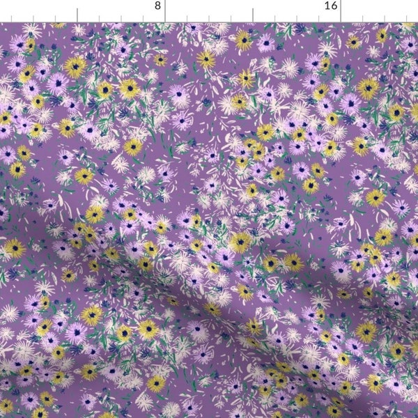 Aster Purple Floral Fabric - Vintage Asters Meadow (Amethyst Purple) 12” By Helenpdesigns - Aster Cotton Fabric By The Yard With Spoonflower