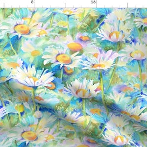 Watercolor Daisies Fabric - Happy Daisies By Designed By Debby - Watercolor Floral Nursery Decor Cotton Fabric By The Yard With Spoonflower