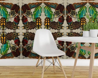 Science Wallpaper - Bugs 5 By Craftyscientists - Beetles Brown Green Custom Printed Removable Self Adhesive Wallpaper Roll by Spoonflower