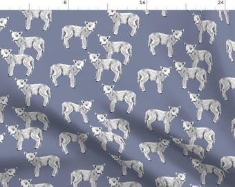 Lamb Fabric - Lambs On Blue By Taraput - Lamb Farm Animals Sheep Baby Animal Nursery Cotton Fabric By The Yard With Spoonflower