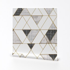 Triangles Wallpaper - Mod Triangles By Crystal Walen - Gray Gold White Custom Printed Removable Self Adhesive Wallpaper Roll by Spoonflower