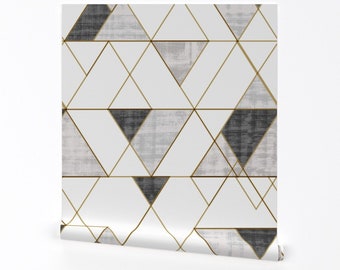Triangles Wallpaper - Mod Triangles By Crystal Walen - Gray Gold White Custom Printed Removable Self Adhesive Wallpaper Roll by Spoonflower