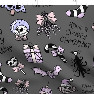 Goth Christmas Fabric - Creepy Christmas by ktscarlett_ - Purple Grey Winter Holidays Gothic Skeleton  Fabric by the Yard by Spoonflower