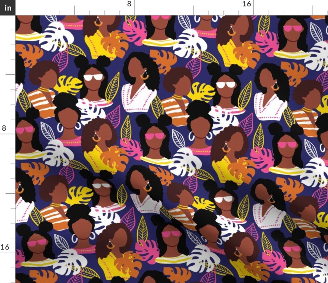 Black Women Fabric African American Women by Whimsical Brush Etsy