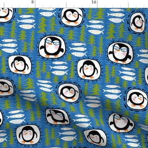 Penguins Fabric - Penguin Portraits! By Pattyryboltdesigns - Winter Holiday Penguin Cotton Fabric By The Yard With Spoonflower