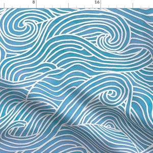 Waves Fabric - Tumbling Ocean Waves By Abby-Shenker - Blue White Nautical Beach Sea Water Decor Cotton Fabric By The Yard With Spoonflower