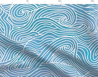 Waves Fabric - Tumbling Ocean Waves By Abby-Shenker - Blue White Nautical Beach Sea Water Decor Cotton Fabric By The Yard With Spoonflower