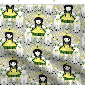 Folk Art Goat Fabric by the Yard - Goat By Gaiamarfurt - Goat Cotton Home Decor Fabric By The Yard With Spoonflower