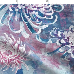 Watercolor Chrysanthemum Fabric - Chrysanthemum Kimono Art By Rebecca Reck Art - Japanese Floral Cotton Fabric By The Yard With Spoonflower