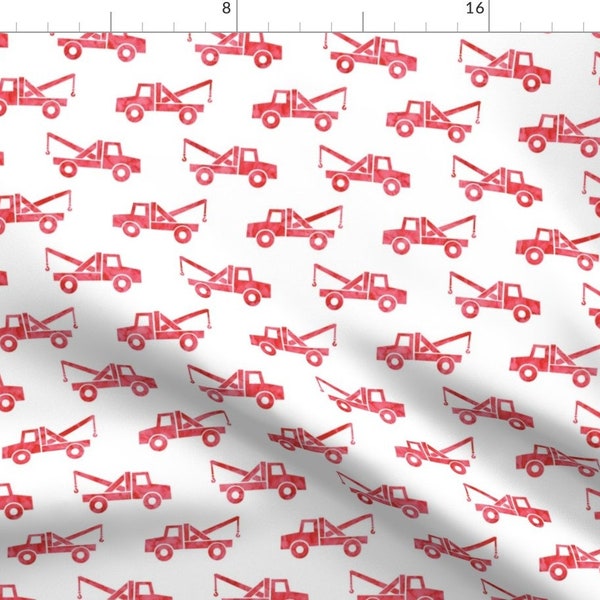 Trucks Fabric - Tow Trucks Watercolor Red By Littlearrowdesign - Watercolor Boy Nursery Decor Cotton Fabric By The Yard With Spoonflower