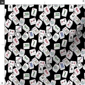 Tiny Scale Mahjong Fabric - Mini Mahjong Tiles by theplumgrove - Black And White Tabletop Game Traditional Fabric by the Yard by Spoonflower image 3