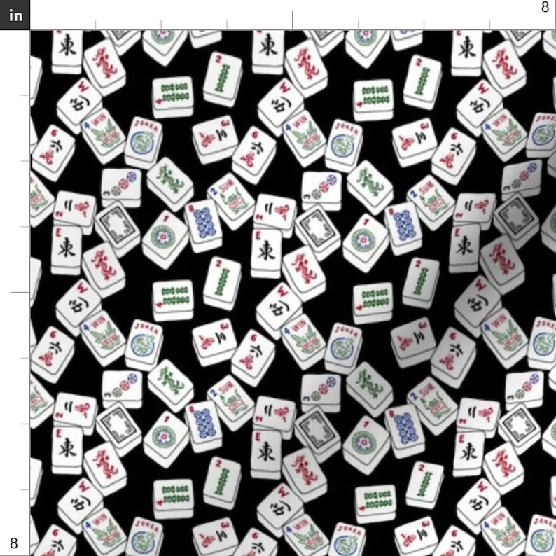 Tiny Scale Mahjong Fabric - Mini Mahjong Tiles by theplumgrove - Black And White Tabletop Game Traditional Fabric by the Yard by Spoonflower image 3