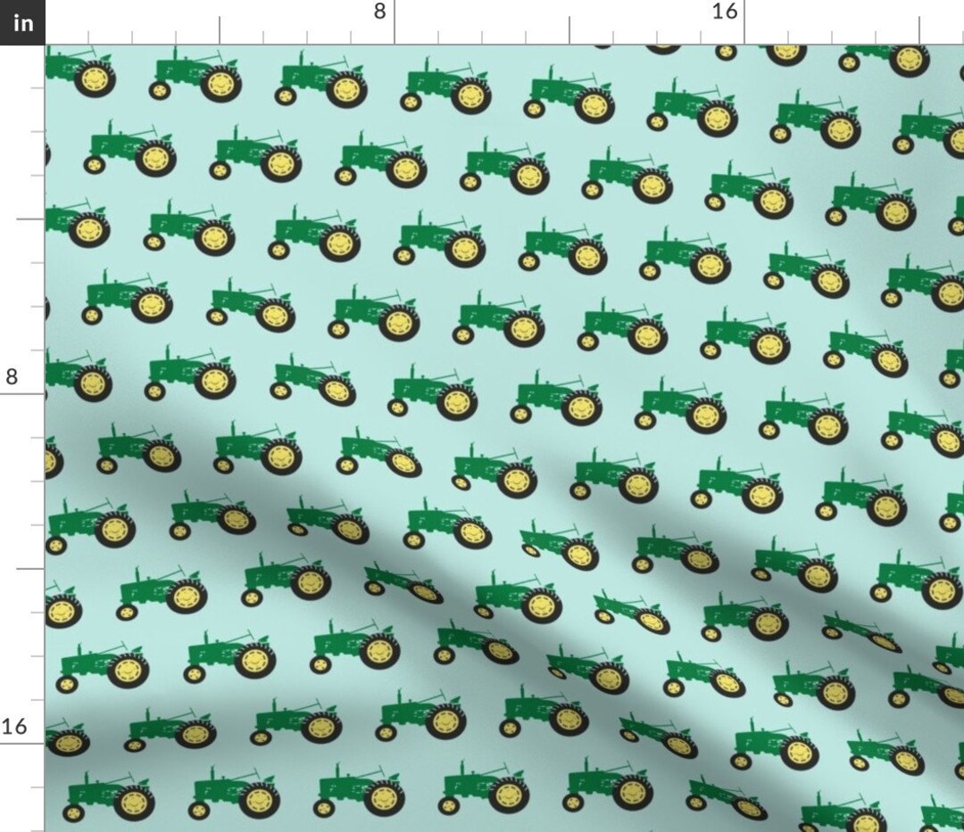 Green Tractor Fabric Tractor Green on Blue by Littlearrowdesign Farm