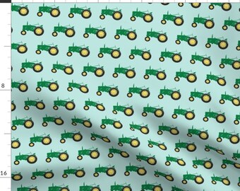 Green Tractor Fabric - Tractor Green On Blue By Littlearrowdesign - Farm Tractor Nursery Decor Cotton Fabric By The Yard With Spoonflower