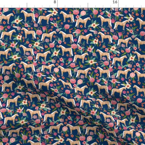 Horse Fabric Palomino Horse Florals Horses Navy by Etsy