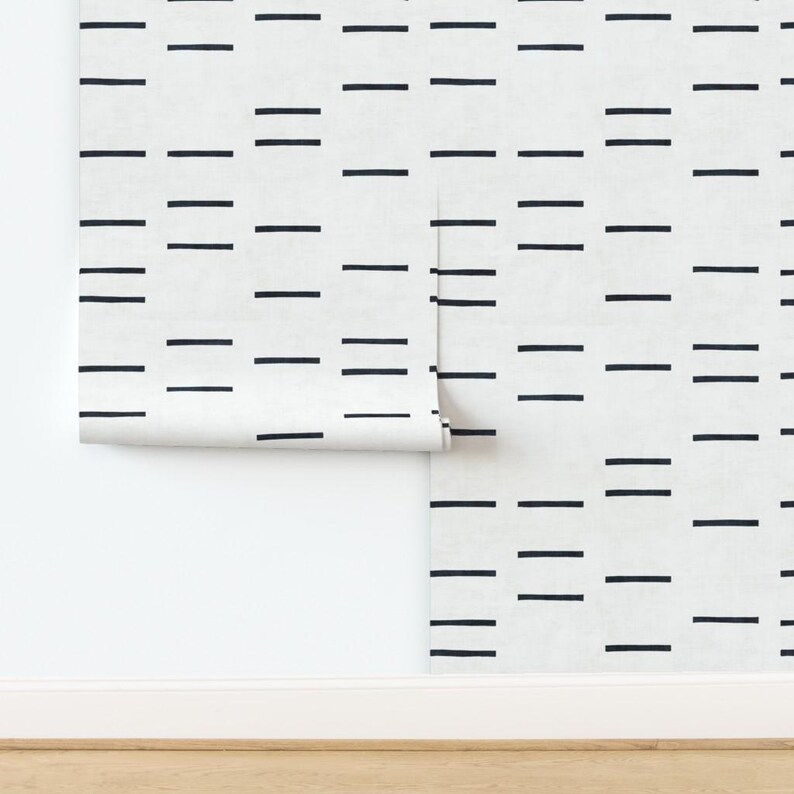 Minimal Wallpaper - Denim Line Mudcloth Rotated By Holli Zollinger - Custom Printed Removable Self Adhesive Wallpaper Roll by Spoonflower image 4