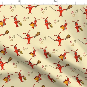 Cajun Party Fabric - Musical Louisiana Red Crawfish (Acadian Lobsters) Music By Enchanted Bayou - Cotton Fabric by the Yard With Spoonflower