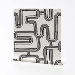 Modern Abstract Removable Peel and Stick Wallpaper - Geometric Black Ivory Bold Graphic - Wall Art Wall Decor - Wavy Lines by rose_lindo