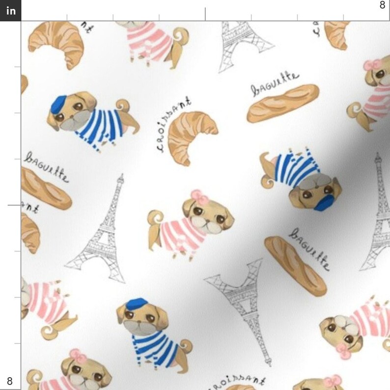 Paris Pug Dogs Fabric Eiffel Tower Pugs In Paris By Etsy