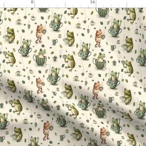 Whimsical Fabric - Tea Frogs by madmadden - Frogs Tea Tea Cups Tea Time Nature Garden Frog Pond Tea Leaves Fabric by the Yard by Spoonflower