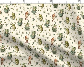 Whimsical Fabric - Tea Frogs by madmadden - Frogs Tea Tea Cups Tea Time Nature Garden Frog Pond Tea Leaves Fabric by the Yard by Spoonflower