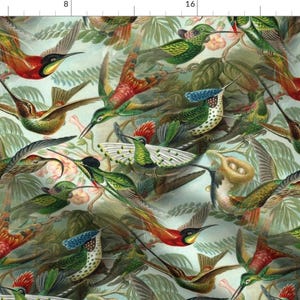 Vintage Hummingbirds Fabric - Vintage Hummingbird Pattern By Lyddiedoodles - Botanical Bird Cotton Fabric By The Yard With Spoonflower