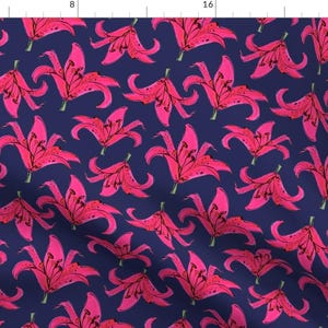 Lilium Fabric - Pink Lily Original by sarahtwist - Lilies Pink Ink Pink Floral Lily Flower Fabric by the Yard by Spoonflower