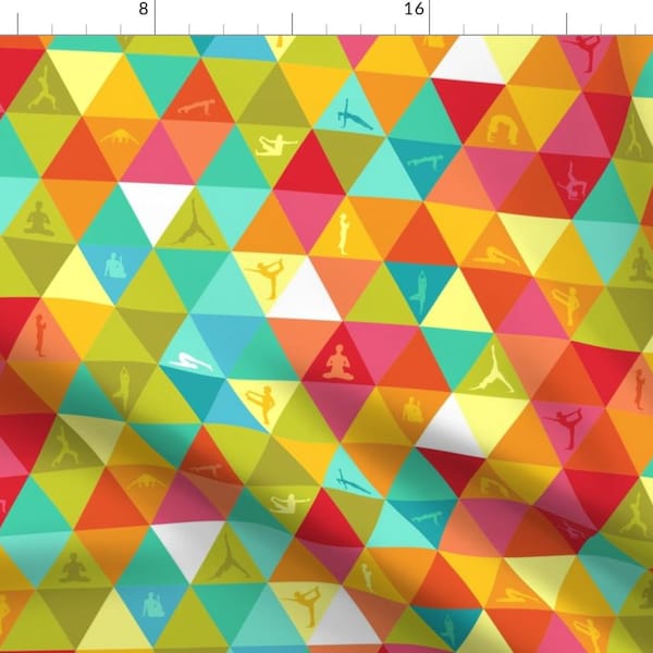 Yoga Fabric - Yoga Pose Triangles By Creativetaylor - Yoga Poses Triangles Red Turquoise Yellow Cotton Fabric By The Yard With Spoonflower