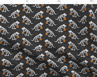 Halloween T Rex Fabric - Trick Or Treating Skeleton Trex By Littlearrowdesign - Gray Pumpkin Cotton Fabric By The Yard With Spoonflower