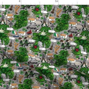 Irland Stoff - Irland von Irishvikingdesigns Dublin Galway Cork Harp Irish Robin Rose - Baumwollstoff Massenware mit Spoonflower