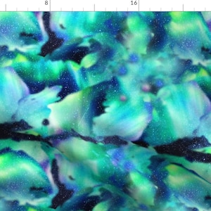 Aurora Fabric - Aurora Borealis By Whimsicalvigilante - Aurora Black Green Blue Sky Northern Cotton Fabric By The Yard With Spoonflower