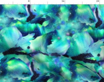 Aurora Fabric - Aurora Borealis By Whimsicalvigilante - Aurora Black Green Blue Sky Northern Cotton Fabric By The Yard With Spoonflower