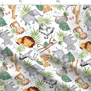 Jungle Friends Fabric - Kids Safari Animals Large By Gingerlous - Watercolor African Animals Cotton Fabric by the Yard with Spoonflower