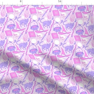 Pastel Pink And Purple Fabric - Witch Supplies In Pastel By Spookishdelight - Pastel Witches Cotton Fabric By The Yard With Spoonflower