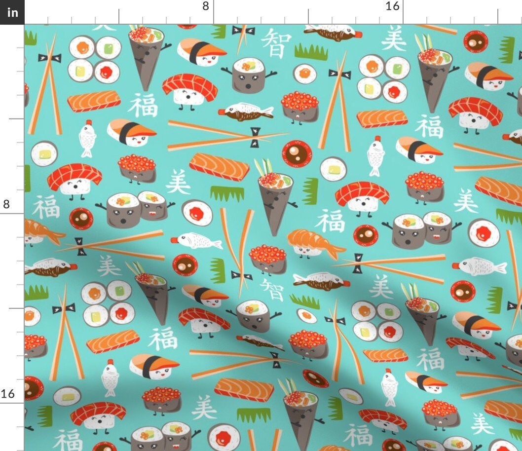 Sushi Fabric Happy Sushi Kawaii By Heatherdutton Sushi Etsy New Zealand