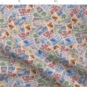 Canada Fabric - Vintage Candanian Stamps By Millcitytextiles - Canada Earth Tones Nature Travel Cotton Fabric By The Yard With Spoonflower
